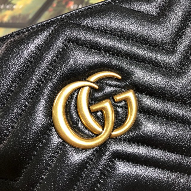 Gucci經典款女包 524578 古馳GG Marmont系列 雙G 絎縫 黑色 Gucci中號購物袋  gqy2527